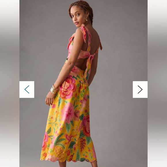 FARM RIO PRINTED SCALLOPED CUTOUT DRESS- Yellow- Size XS - Picture 3 of 4